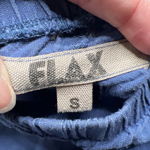 FLAX Brand Blue Linen Shorts Size Small Elastic Waist Lagenlook Casual Comfort - Picture 3 of 10